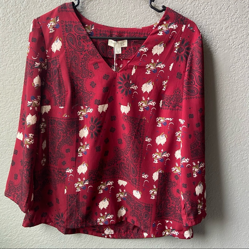 See U Soon | Anthropology | Size S | Wine color and pattern blouse | NWT